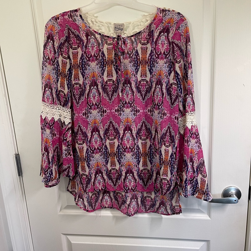 Como Vintage Women's Floral Lace Blouse Multicolor Sz S Casual Work Party sku296